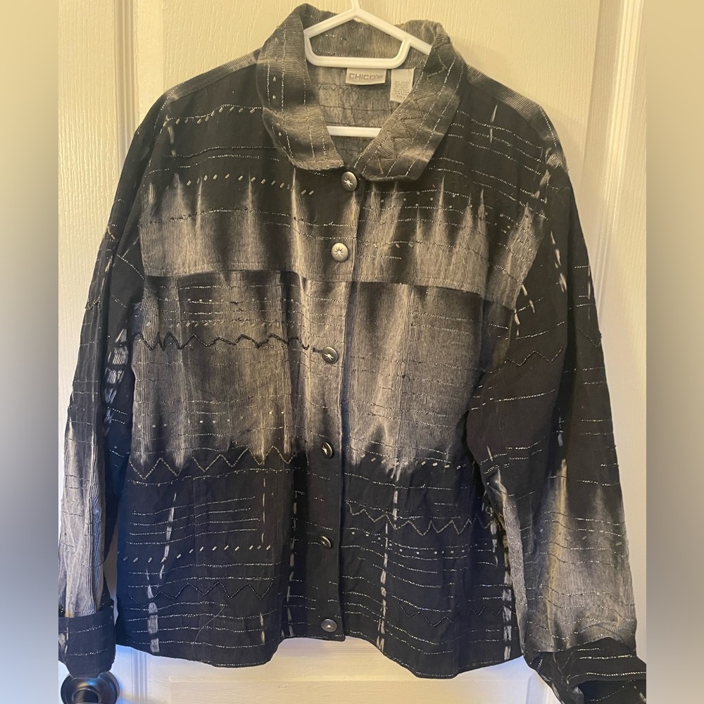 Chico's Artistic Black and Gray Jean Jacket